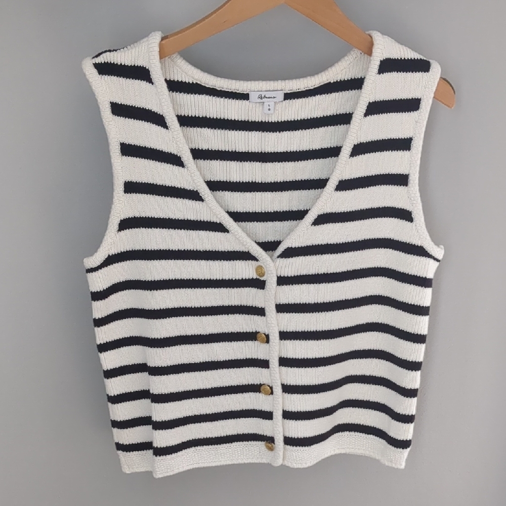 Striped Button-Front Knit Vest - White & Black
